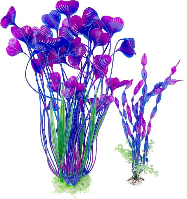 Artificial Aquarium Plants Fish Tank Decorations, Soft Plastic Green Water Grass for Fish Habitat, Realistic Underwater Décor, Safe for Fish, 2-Pack
