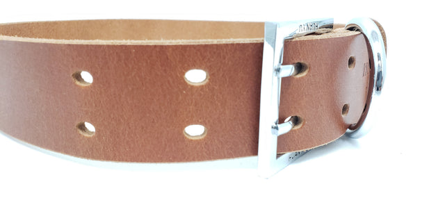 Leather Dog Collar Plane Dark Tan - Large