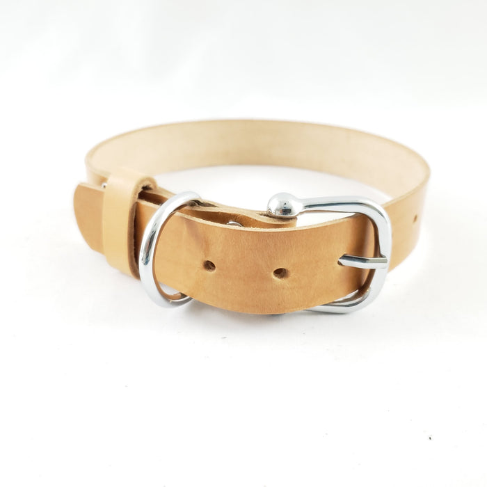Leather Dog Collar Plane Dark Tan - Medium
