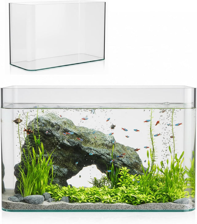 10 Gallon Ultra Clear Glass Fish Tank, Rimless Curved Edge Small Aquarium – Thermal Bending Technology, Low Iron Glass Desktop Tank for Betta, Goldfish, Shrimp & Aquatic Plants