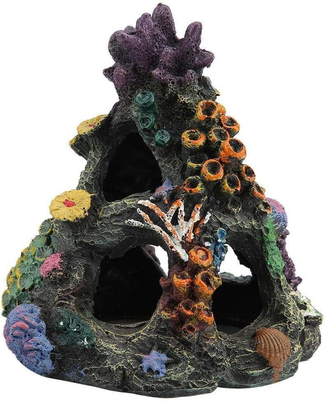 Coral Aquarium Decorations (Size: 6.3 X 4.7 X 4.7 Inches) Small Fish Tank Decorations Hideout Resin Rock Mountain Cave Ornaments Betta Hideout House for Beta Sleep Rest Hide Play Breed