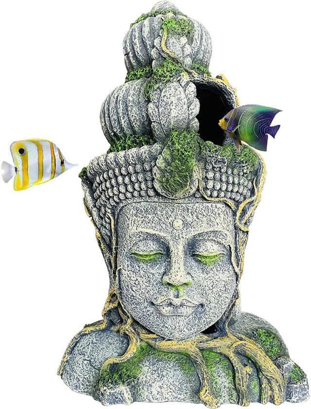 Buddha Head Statue Aquarium Decorations Resin Fish Hideout Betta Cave for Large Fish Tank Ornaments Betta Sleep Rest Hide Play Breed(Large Size)