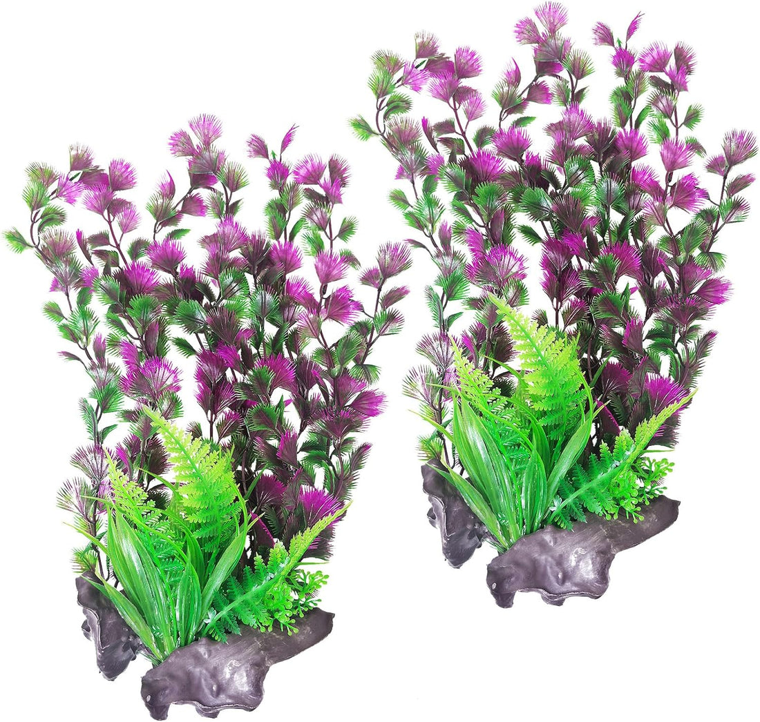 Aquarium Plastic Plants Aquarium Decor Artificial Fish Tank Plants Lifelike Tall Fish Tank Decorations Aquarium Plant Suitable for Saltwater and Freshwater 15.7In 2Pcs