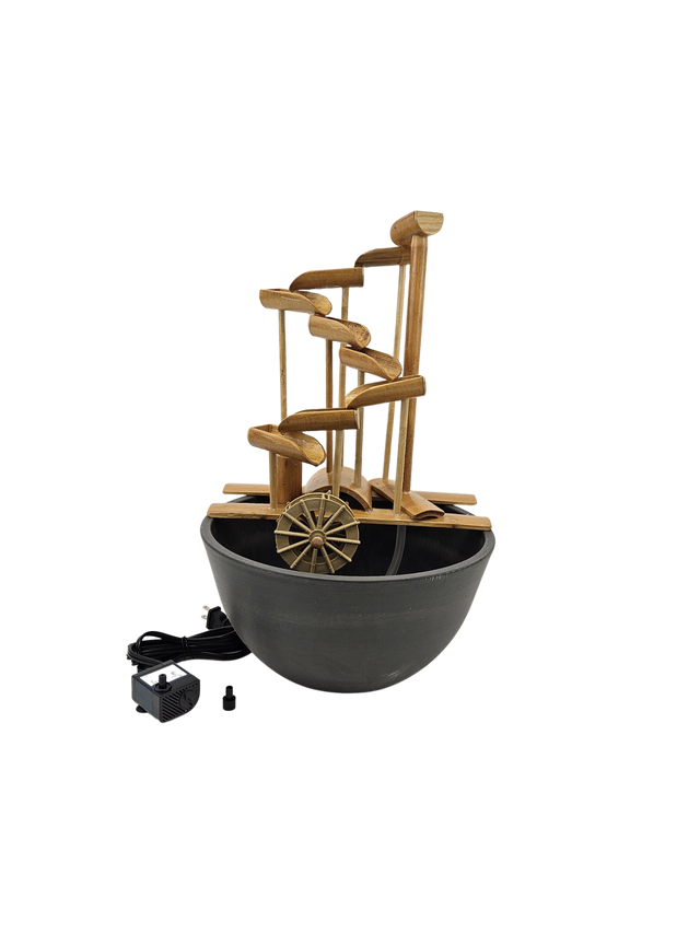 12" Bamboo Money Fountain with Plant Holder, Pot and Quiet One 100 Pump