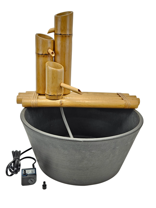 18" Bamboo 3-Tier Fountain with Pot and Quiet One 100 Pump