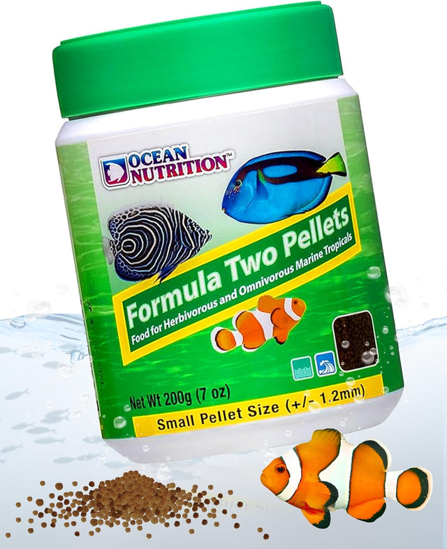 Formula Two Pellets - Fish Food for Herbivorous & Omnivorous Marine Tropical Fish, High Protein(40%) - 7 Oz (200 G) Small Pellets