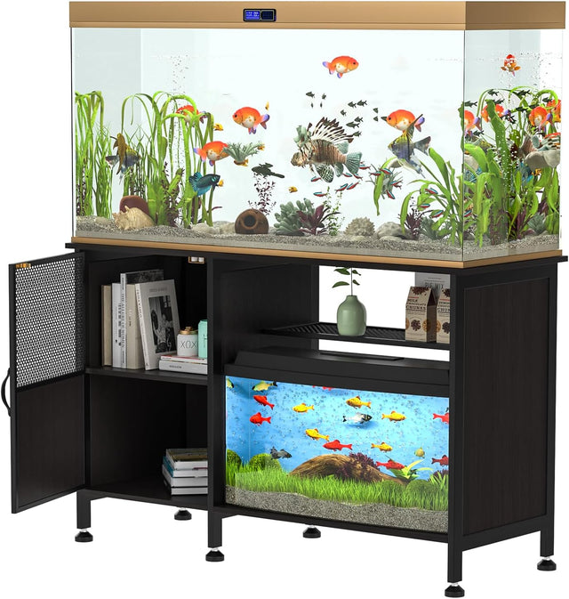 55-75 Gallon Fish Tank Stand,Aquarium Stand with Power Outlets and Cabinet,Heavy Duty Wood Aquarium Stand with Cabinet for Fish Tank Accessories Storage US Fast Arrive