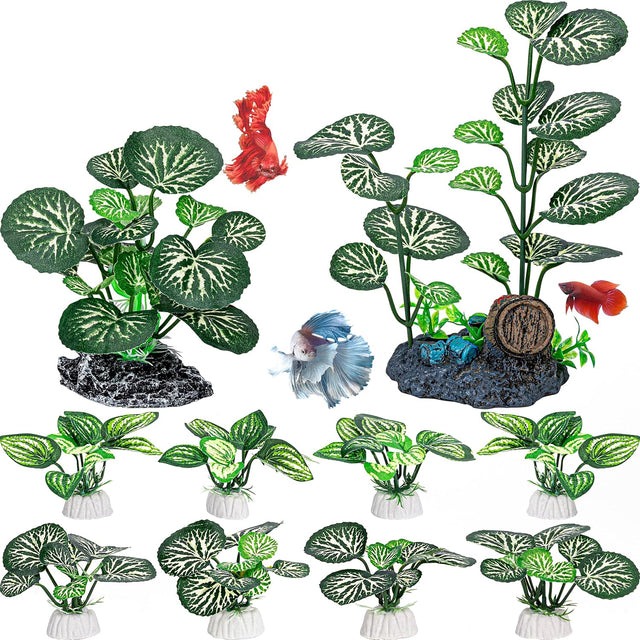 Betta Fish Tank Decor Plants, 10 Pack Silk Aquarium Plants for Fish Tank Decorations, Betta Fish Leaf Pad for Sleeping Resting Hiding Playing