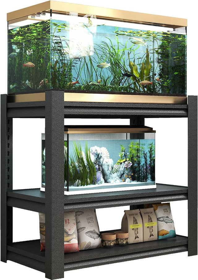 30 Gallon Fish Tank Stand - Metal Aquarium Stand, 34 "W X 18 "D X 31" H Adjustable Heavy Duty Reptile Tank Stand, Adjustable 3-Tier Fish Tank Rack Shelf for Home Office, Tank Not Included