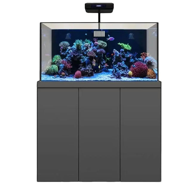 135 Gallon Coral Reef Aquarium with Stand, 115G Rimless Tempered Glass Tank, 20G Reef Sump Filtration, Protein Skimmer, LED Lights, Pump, Rocks, Premium Marine & Freshwater Aquarium System