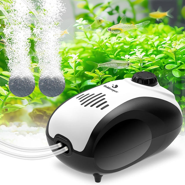 Aquarium Air Pump, 5W Dual Outlet Fish Tank Air Pump | Adjustable Airflow Oxygen Pump, Quiet Bubbler Aerator Pump with Air Stone/Tubing/Check Valve up to 160 Gallon