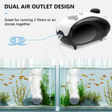 Aquarium Air Pump, 5W Dual Outlet Fish Tank Air Pump | Adjustable Airflow Oxygen Pump, Quiet Bubbler Aerator Pump with Air Stone/Tubing/Check Valve up to 160 Gallon