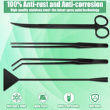 Aquarium Aquascape Tools Kit, 4 in 1 Anti-Rust Aquatic Plant Aquascaping Tool Stainless Steel Black Tweezers Scissors Spatula for Aquarium Tank Clean Fish Tank Aquascape Tools Sets (Black) Homedecor