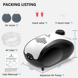 Aquarium Air Pump, 5W Dual Outlet Fish Tank Air Pump | Adjustable Airflow Oxygen Pump, Quiet Bubbler Aerator Pump with Air Stone/Tubing/Check Valve up to 160 Gallon