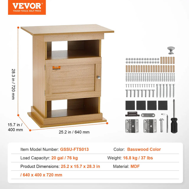VEVOR Aquarium Stand, 75 Gallon Fish Tank Stand, 52 X 19.7 X 32.3 in Steel and MDF Turtle Tank Stand, 626 Lbs Load Capacity, Reptile Tank Stand with Storage Cabinet and Embedded Power Panel, Black