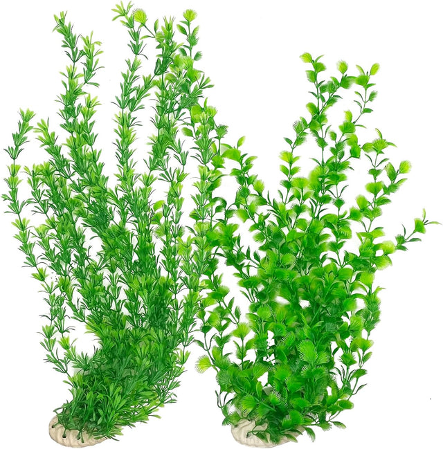 23" Tall Aquarium Plastic Plants - 2 Pack Soft Fish Tank Decor, Artificial Green Grass Cluster for Aquariums, Safe Bendable Underwater Plants（Green Style B）