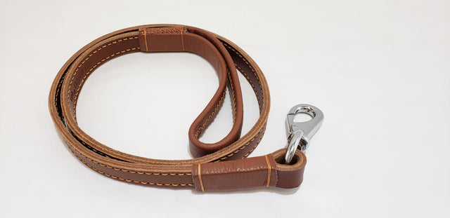 High Grade Leather Dog Leash Double Stitched Handle - Tan