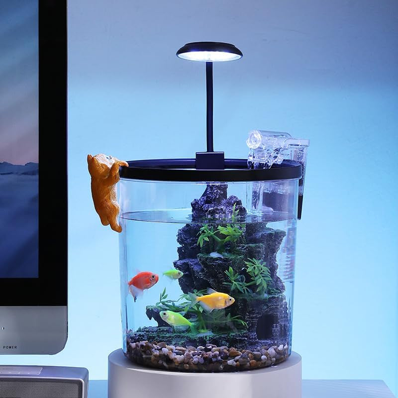 Small Fish Tank, Betta Fish Tank Kit with LED Light, Oxygen Generator, Fish Tank Starter Kits for Beta,Goldfish (Black, 1.5 Gallon)