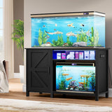 Aquarium Stand with Power Outlets, Black | 55-75 Gallon Fish Tank Stand, Cabinet with RGB Light Strip Suitable for Turtle Tank, Reptile Terrarium, 900LBS Capacity