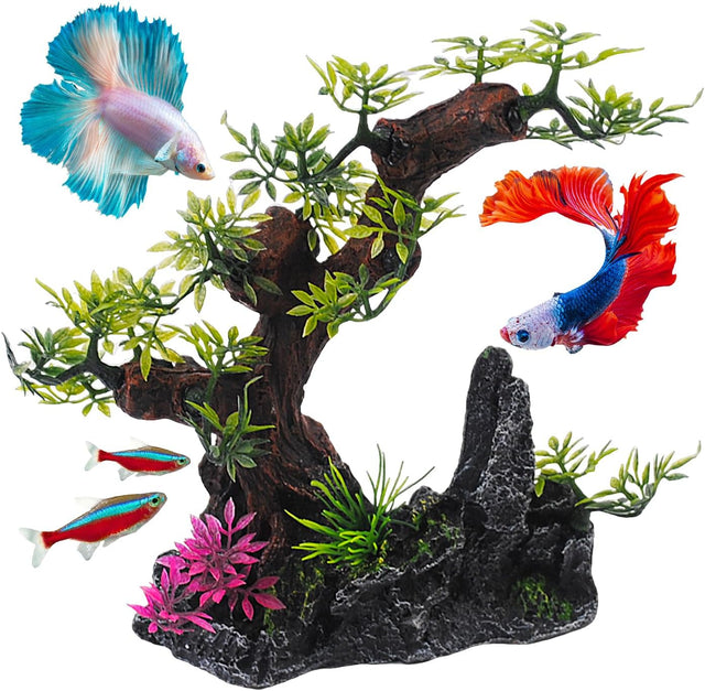 Bonsai Tree Fish Tank Decor, Artificial Plastic Tree Aquarium Decorations - 8” Height Fish Hideout Accessories for Betta Goldfish & Small Fish Shrimp
