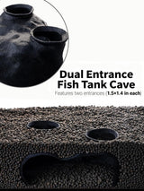 Dual-Entrance Rock-Texture Cave – Fish Tank Shelter & Aquarium Decor with 2 Tunnels, 6×3.4×2.3In (Black)