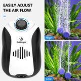 Aquarium Air Pump, 5W Dual Outlet Fish Tank Air Pump | Adjustable Airflow Oxygen Pump, Quiet Bubbler Aerator Pump with Air Stone/Tubing/Check Valve up to 160 Gallon