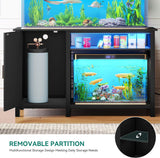 Aquarium Stand with Power Outlets, Black | 55-75 Gallon Fish Tank Stand, Cabinet with RGB Light Strip Suitable for Turtle Tank, Reptile Terrarium, 900LBS Capacity