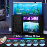 Aquarium Stand with Power Outlets, Black | 55-75 Gallon Fish Tank Stand, Cabinet with RGB Light Strip Suitable for Turtle Tank, Reptile Terrarium, 900LBS Capacity