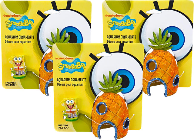 Spongebob and Pineapple House Aquarium Ornament | 2 Piece Set | Great for Fresh or Alt Water Tanks (Pack of 3)