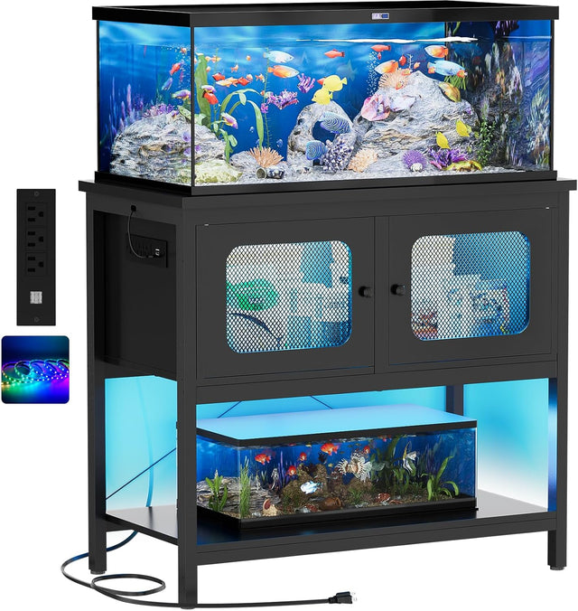 40-50 Gallon Fish Tank Stand, Aquarium Stand with Cabinet Accessories Storage, Heavy Duty Metal Frame, Reptile Terrarium Stand, 37.5" L*18.89" W Tabletop, 880LBS Capacity, Black