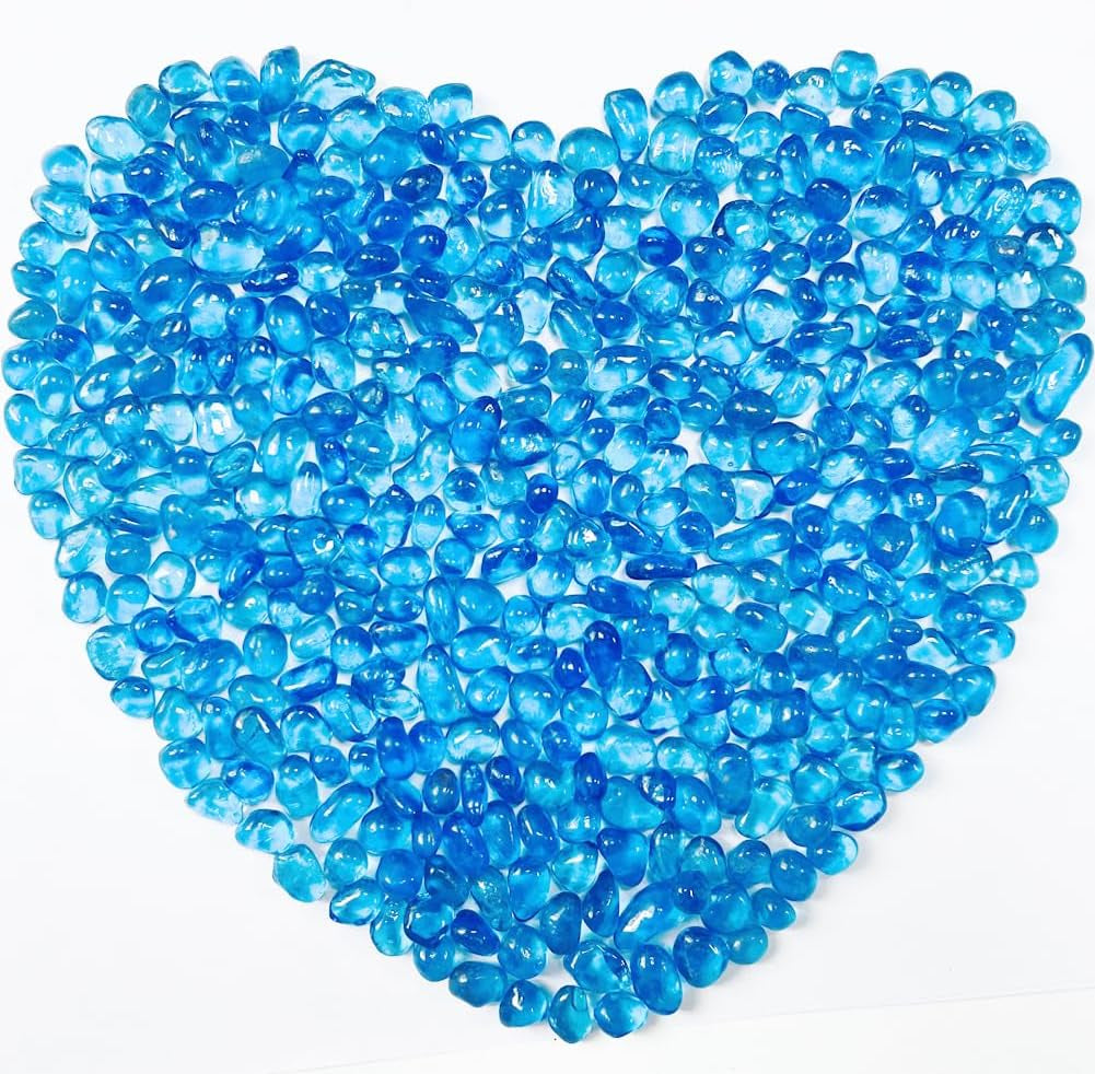 0.88LB Blue Fish Tank Gravel Aquarium Glass Stones Sea Glass Pebbles Aquarium Gravel Rocks Fish Tank Rocks, Beads Pebbles Rock Sand Glass Gems Stones for Vase Filler Fish Turtle Tank Decoration