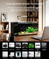Fish Tank Kit,3.5 Gallon Small Aquarium,Ultra-Clear Nano Aquarium,Betta Fish Tank,Suitable for Small Fish Tank,Aquarium Starter Kit,Desktop Fish Tank (Black Background)