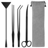 Aquarium Aquascape Tools Kit, 4 in 1 Anti-Rust Aquatic Plant Aquascaping Tool Stainless Steel Black Tweezers Scissors Spatula for Aquarium Tank Clean Fish Tank Aquascape Tools Sets (Black) Homedecor