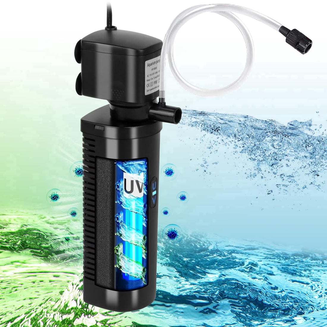 200GPH Aquarium U-V Filter for 20-75 Gallon, Aquarium Filters with 5W U/V Light Green Clean Machine, Internal Filter Powerful Pump Filter for Fish Tank Saltwater Freshwater Crystal Clear