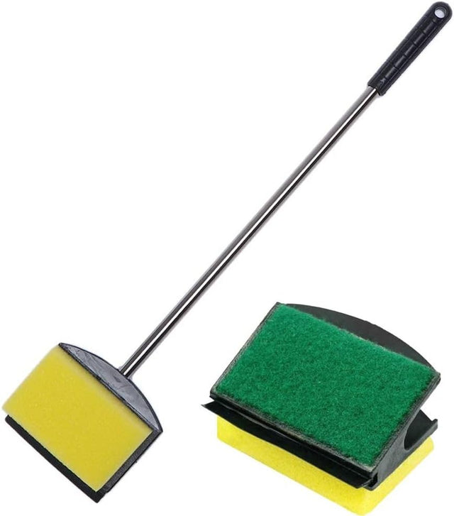 15 Inch Aquarium Fish Tank Algae Scraper Double Sided Sponge Brush and Cleaner, 2 Pack High Density Cleaner with Long Handle Fish Tank Scrubber for Glass Aquariums and Home Kitchen