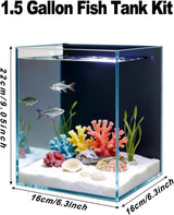 Betta Fish Tank Kit,Small Nano Glass Fish Tank Start Kit with Filter,Led Light for Shrimp,Small Fish,Betta (1.5 Gallon)