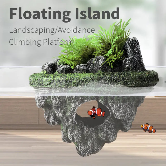 Aquarium Decor Floating Rock Ornament, Aquarium Supplies, Realistic Eco-Friendly Aquatic Plants Fish Tank Decoration, Hideaway Cave Island for Aquariums & Turtle Tanks, Aquarium Decorations