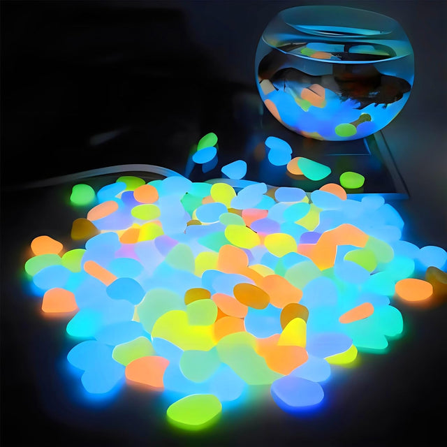 0.8-1.2" Big Rainbow Multicolor Glow in the Dark Rocks, Colored Pebbles, Aquarium Gravel for Fish Tank, 750 Pcs (5 Pounds)
