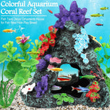 Fish Tank Decorations, 7 Pieces Aquarium Plants Set with Coral Reef Decoration Mountain Cave Ornament for Betta, Goldfish, Shrimp to Breed, Play and Rest (Green)