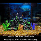 Large Fish Tank Decorations, Mountain View Aquarium Ornament with Tree House Cave Bridge Artificial Plastic Plants Aquarium Decorations