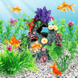 Fish Tank Decorations, 7 Pieces Aquarium Plants Set with Coral Reef Decoration Mountain Cave Ornament for Betta, Goldfish, Shrimp to Breed, Play and Rest (Green)