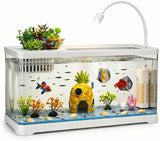 5 Gallon Fish Tank Aquarium Starter Kit with Filter and Light, All in One Small Fish Tank for Betta, Kids & Desktop Use, Self Cleaning Nano Aquarium with Lid(Large White)