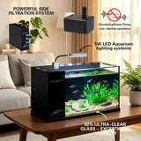 Fish Tank Kit,3.5 Gallon Small Aquarium,Ultra-Clear Nano Aquarium,Betta Fish Tank,Suitable for Small Fish Tank,Aquarium Starter Kit,Desktop Fish Tank (Black Background)