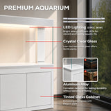 260 Gallon White & Silver Aquarium with Stand, 195G Rimless Low Iron Glass Fish Tank, 65G Sump Filtration System, 1717 GPH Pump, Dual LED Lights, Luxury Aluminum Cabinet Reef & Freshwater Aquarium