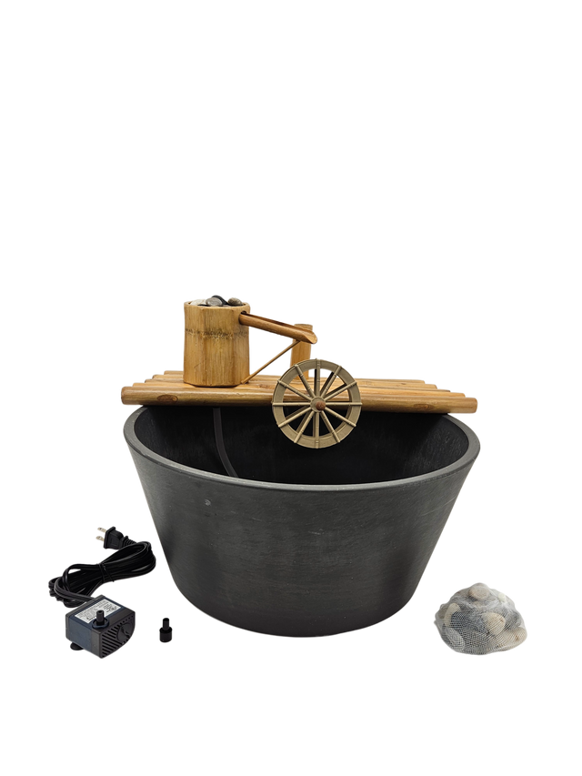 18" Bamboo Fountain with Plant Holder Rock Stream, Pot and Quiet One 100 Pump