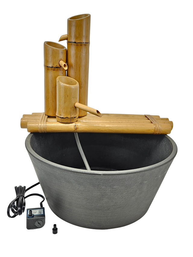 18" Bamboo 3-Tier Fountain with Pot and Quiet One 100 Pump