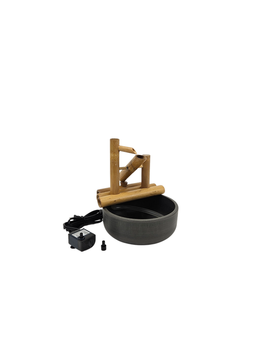 8" Bamboo Rocking Fountain, Pot and Quiet One 100 Pump