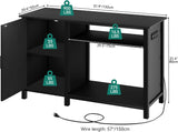 Aquarium Stand with Power Outlets, Black | 55-75 Gallon Fish Tank Stand, Cabinet with RGB Light Strip Suitable for Turtle Tank, Reptile Terrarium, 900LBS Capacity