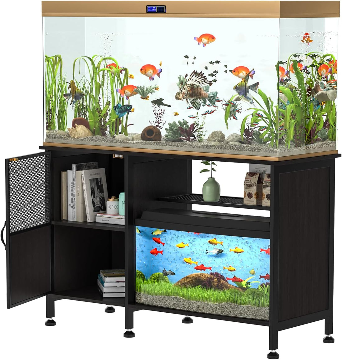 55-75 Gallon Fish Tank Stand,Aquarium Stand with Power Outlets and Cabinet,Heavy Duty Wood Aquarium Stand with Cabinet for Fish Tank Accessories Storage US Fast Arrive
