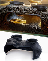 Dual-Entrance Rock-Texture Cave – Fish Tank Shelter & Aquarium Decor with 2 Tunnels, 6×3.4×2.3In (Black)